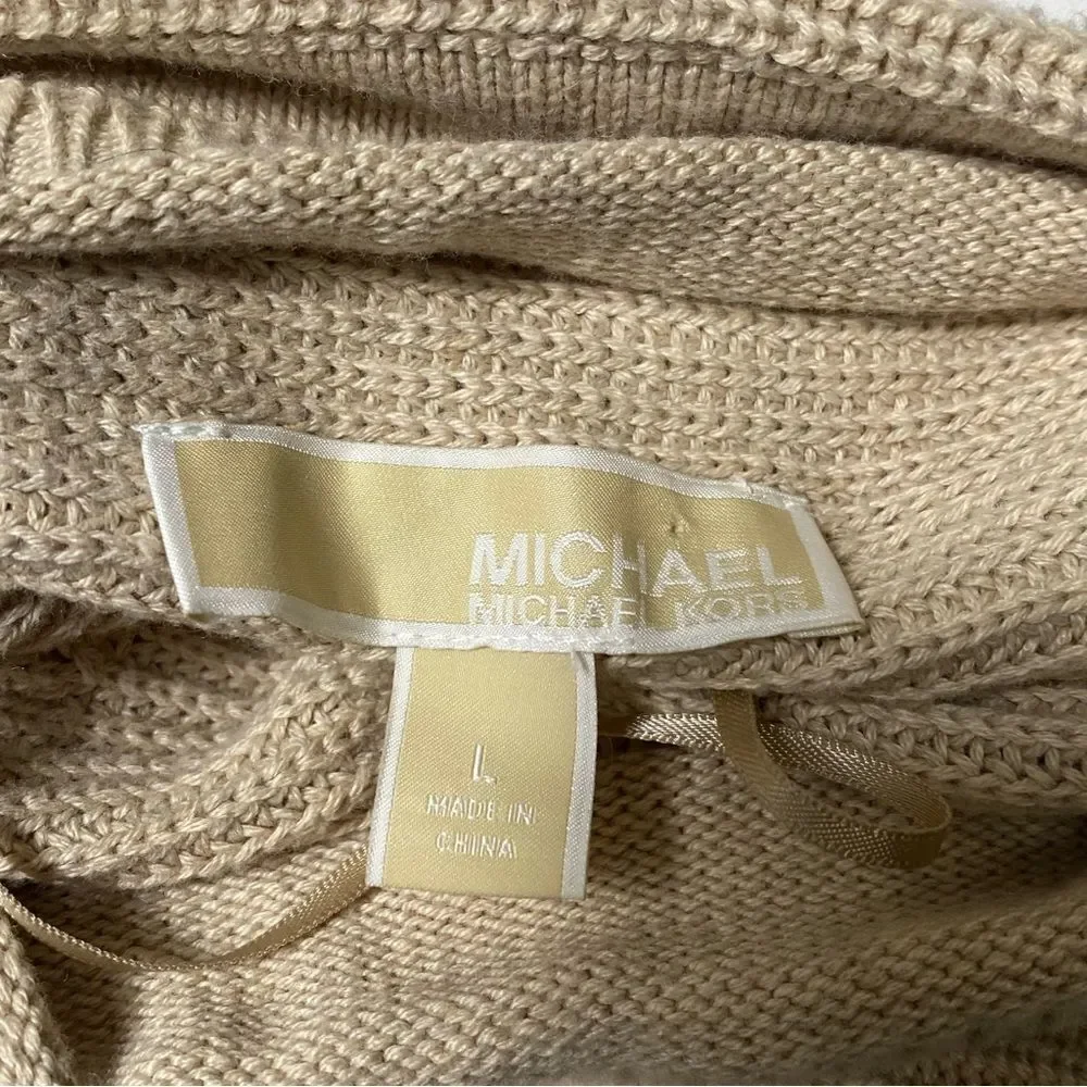 Michael Kors Beige Mock Neck Ribbed Knit Sweater Women's Size Large